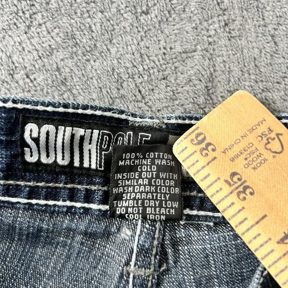 Southpole Vintage Jean Denim Shorts Jorts Spellout Logo Y2K Size 34x15